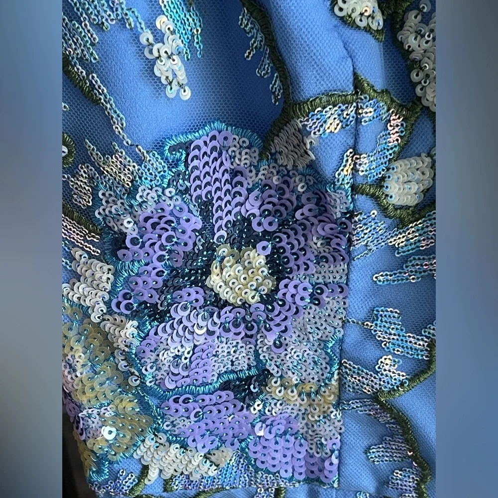 Dress the Population Nicole Blue Floral Sequin Square-Neck Midi Bodycon Dress - Picture 5 of 14